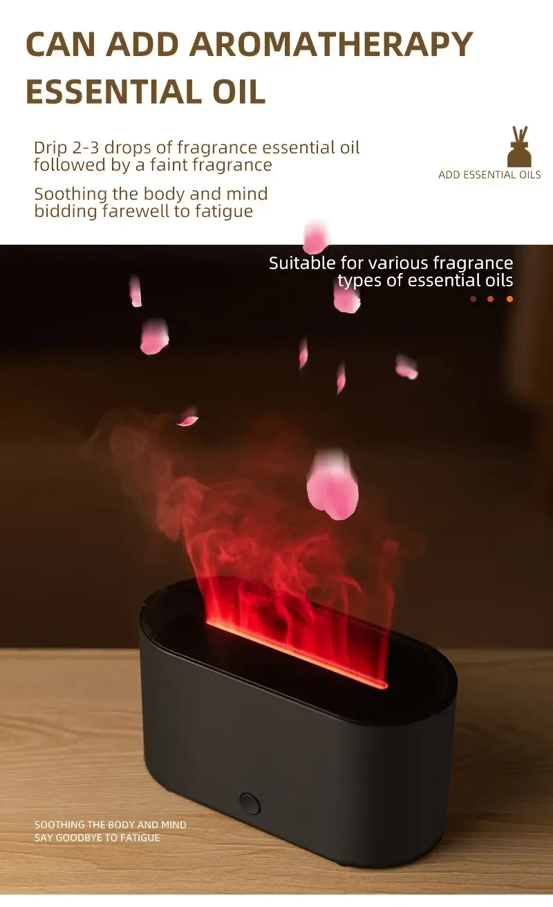 Colorful LED Flame Aromatherapy Diffuser & Humidifier