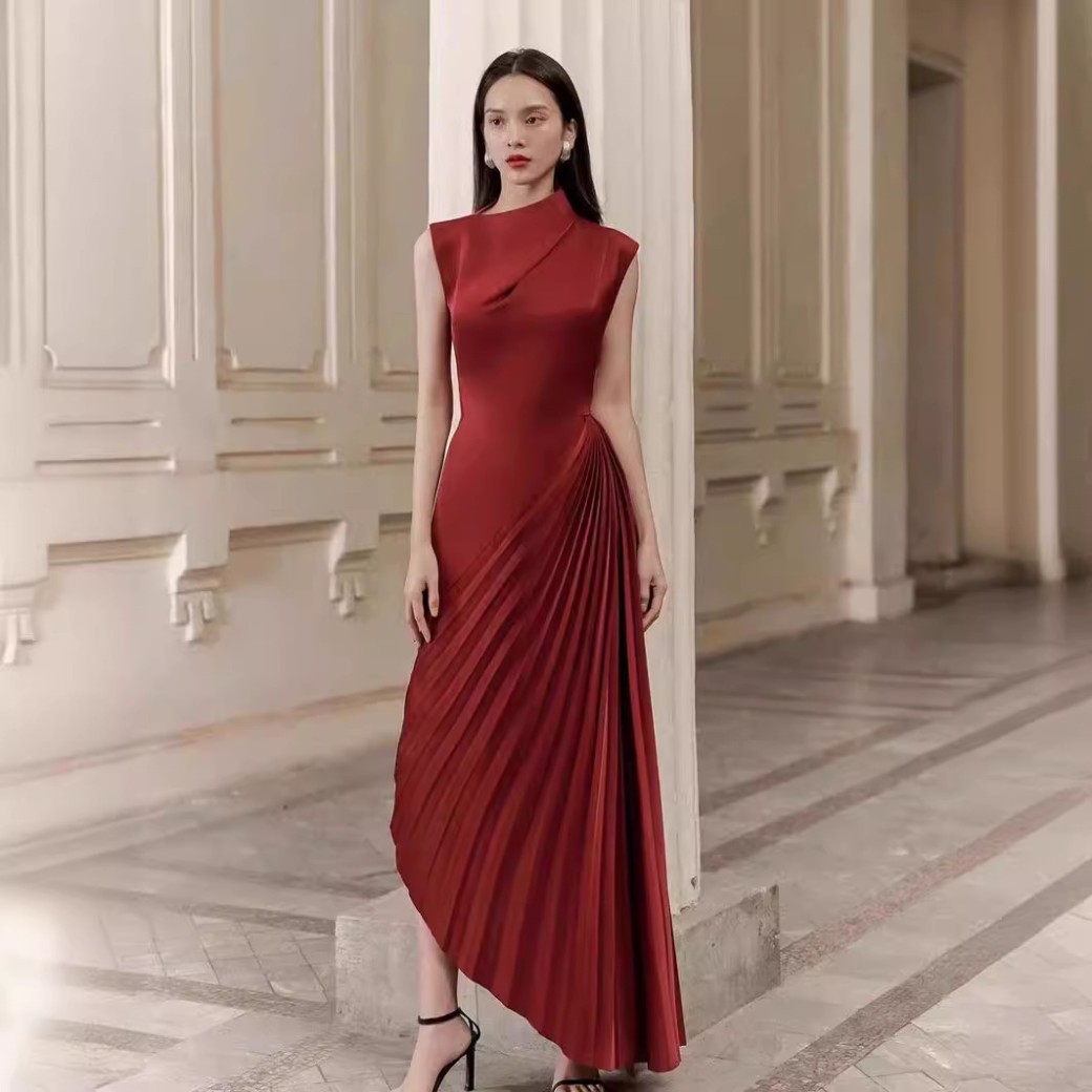 V-neck Ruffled Sleeve Solid Color Dress Leisure Vacation A- Line Skirt