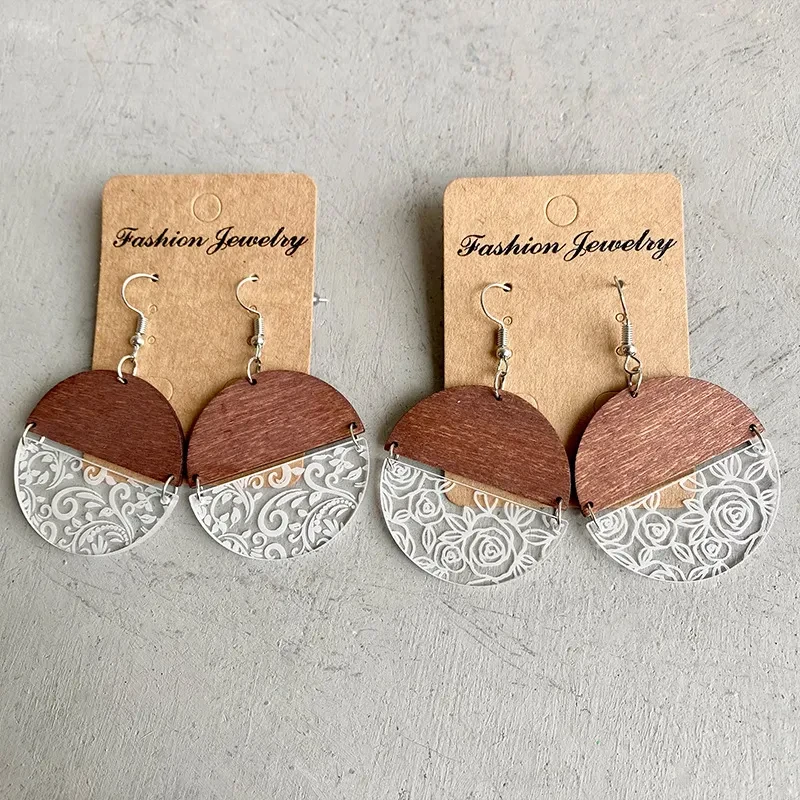 Wood Acrylic Geometric Stitching Rose Flower