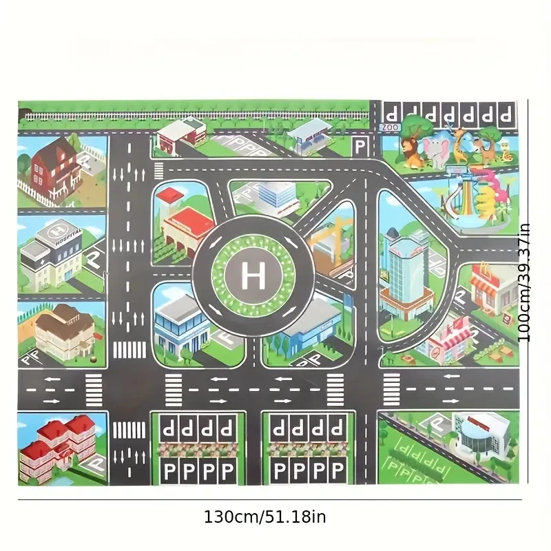 City Traffic Play Mat - Large Non-Woven Waterproof Interactive Road Map for Kids