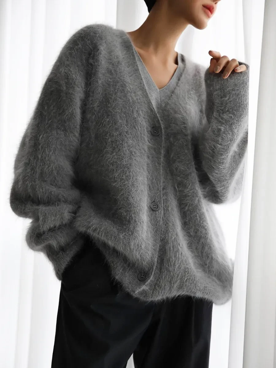 V-neck Button Cardigan Fall Winter Fashion Single Breasted Knitted Sweater