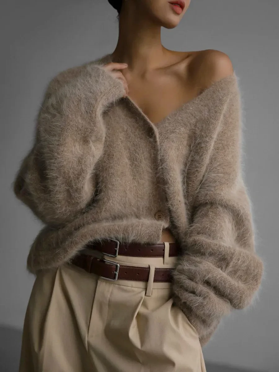 V-neck Button Cardigan Fall Winter Fashion Single Breasted Knitted Sweater