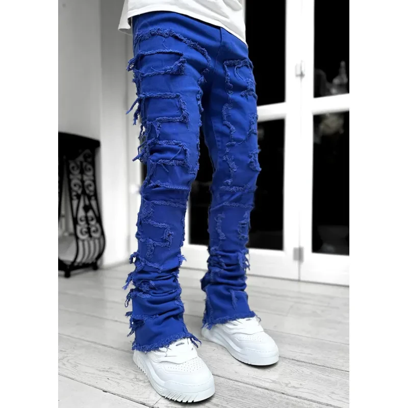 Men's Patched Stacked Jeans