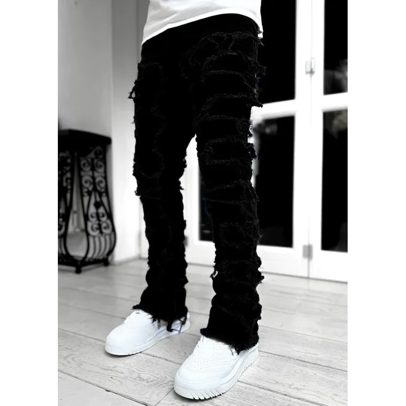 Men's Patched Stacked Jeans