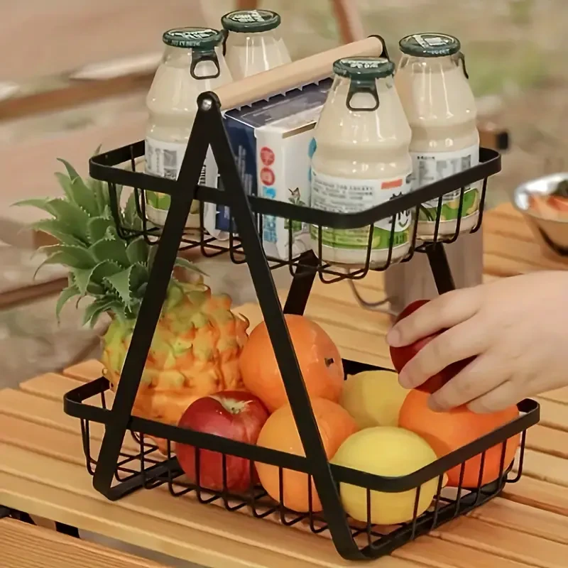 Iron Tiered Storage Rack with Removable Bowls