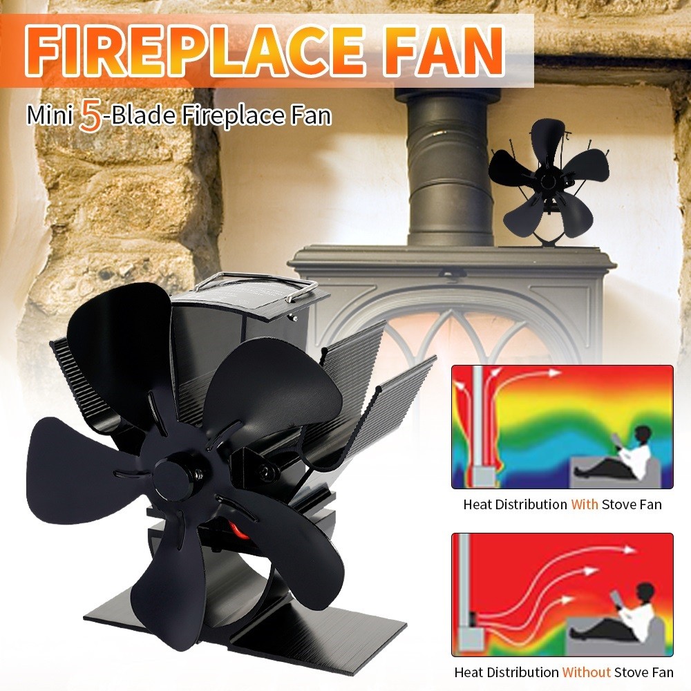 Mini Stove Fan - Heat-Powered 5-Blade Eco-Fan for Fireplace and Log Wood Burners