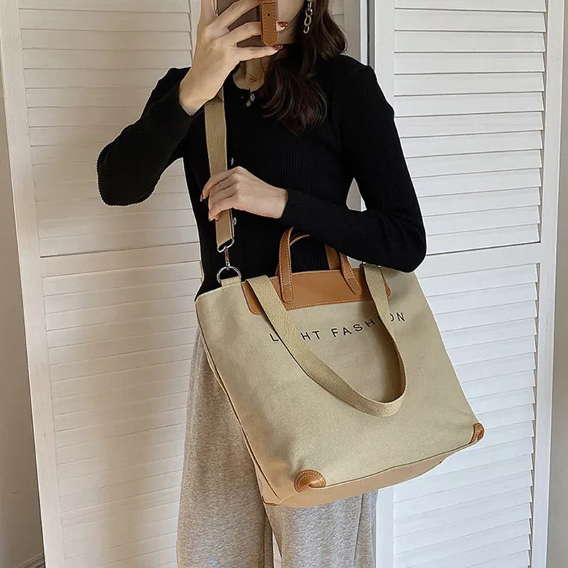 Canvas Shoulder Bag Women Ins Fashion Messenger Crossbody Bags Large Capacity Totes Handbag