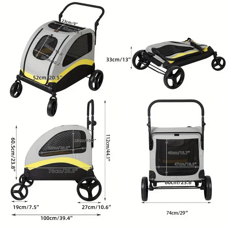 4 Wheels Pet Travel Stroller - Foldable Dog & Cat Pushchair