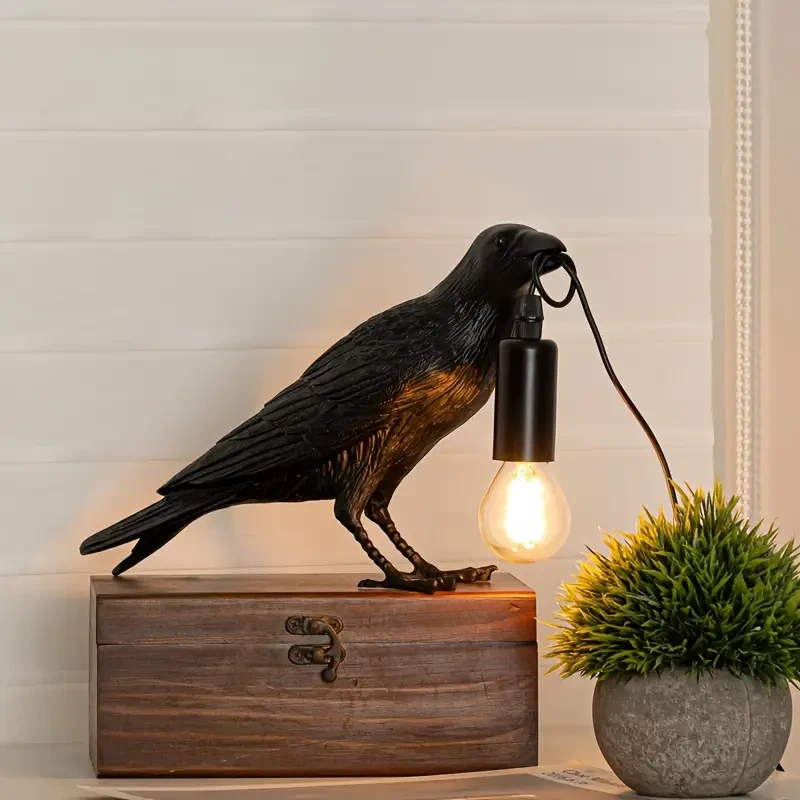 1pc Gothic-style Halloween Party Crow Lamp, Cute Black Crow Table Lamp