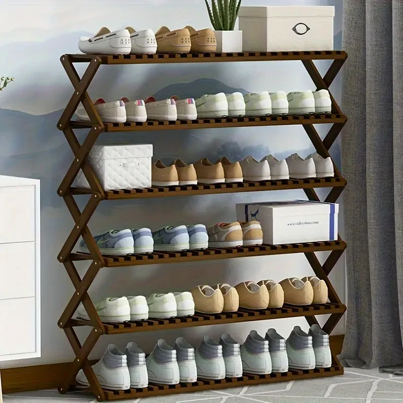 Multi-Layer Solid Wood Installation-Free Shoe Rack - Folding Indoor Storage Shelf