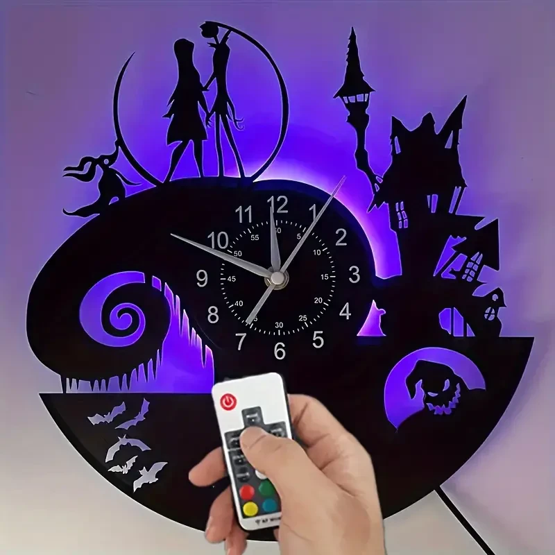 Vinyl Record Wall Clock - 12 Inch Musical Clock with 7 Color Night Lights
