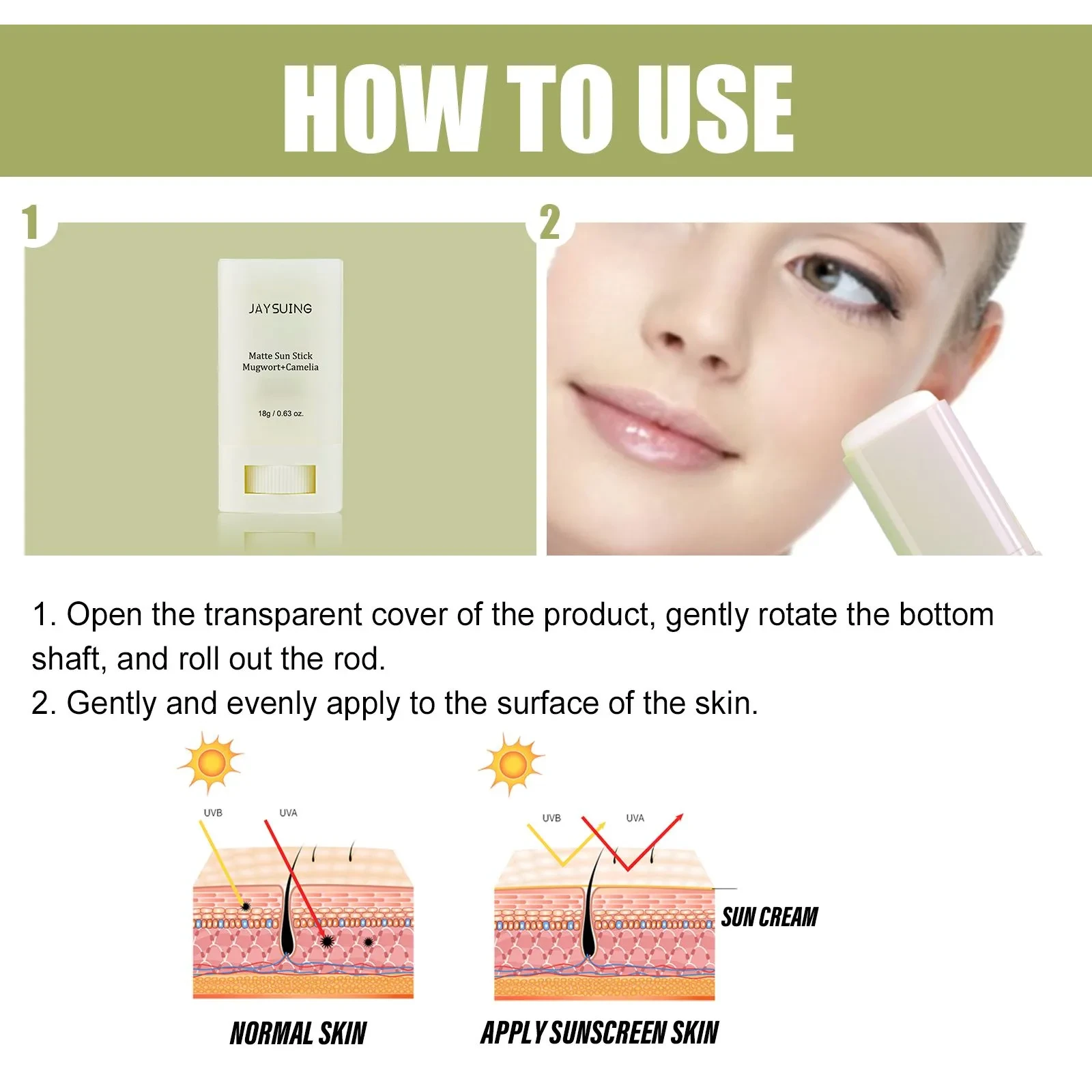 Protective Stick Protects UV Rays, Moisturizes, Repairs, Brightens Skin, Refreshing Skincare Cream