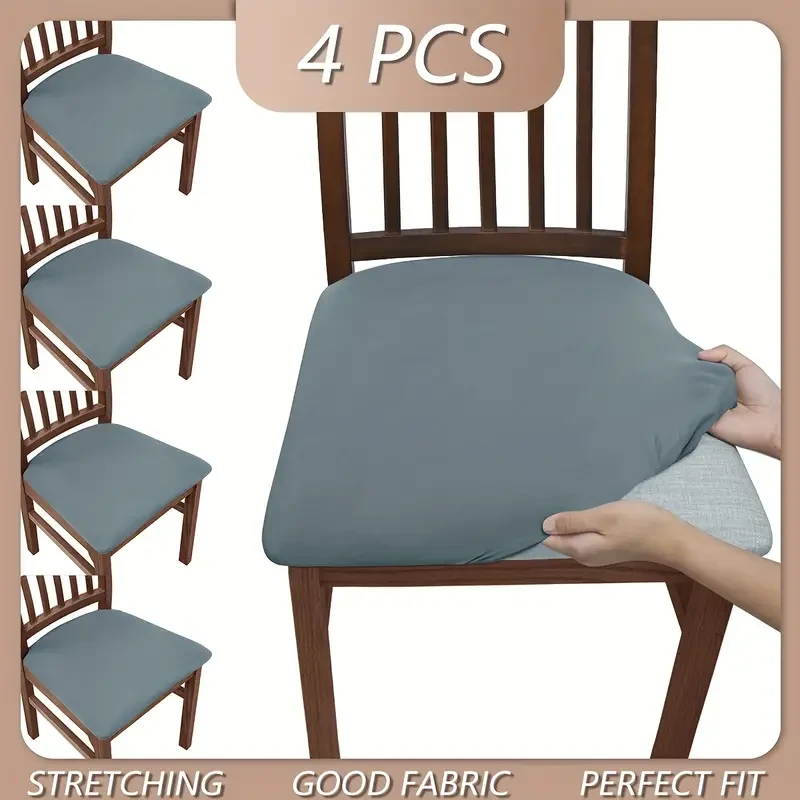 6pcs Solid Color Brushed High Elastic Chair Cover
