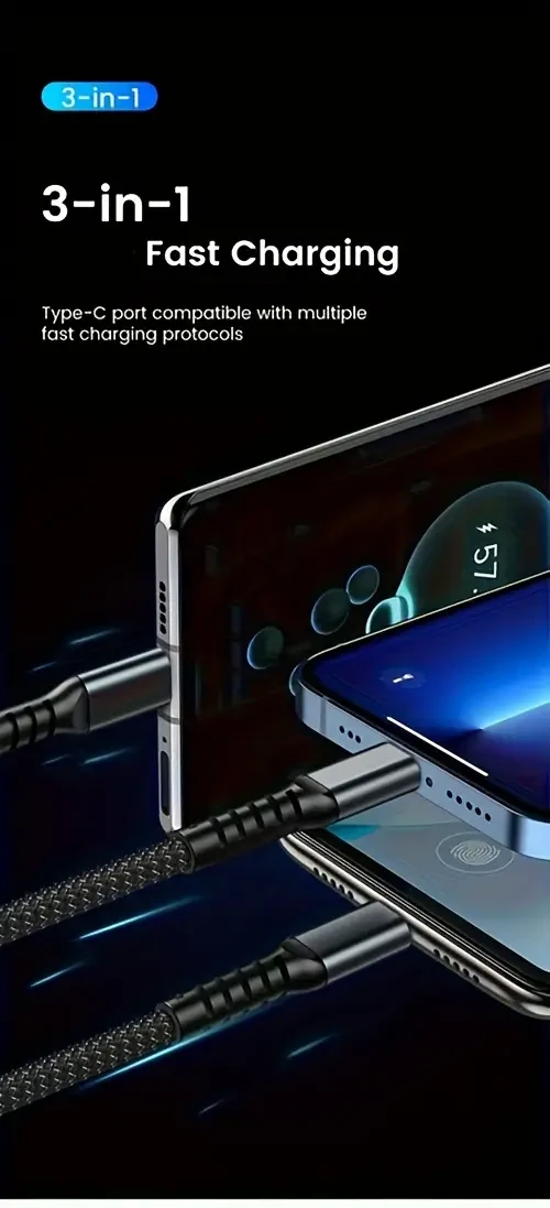 OLISHEN 100W 3-in-1 Fast Charging Cable