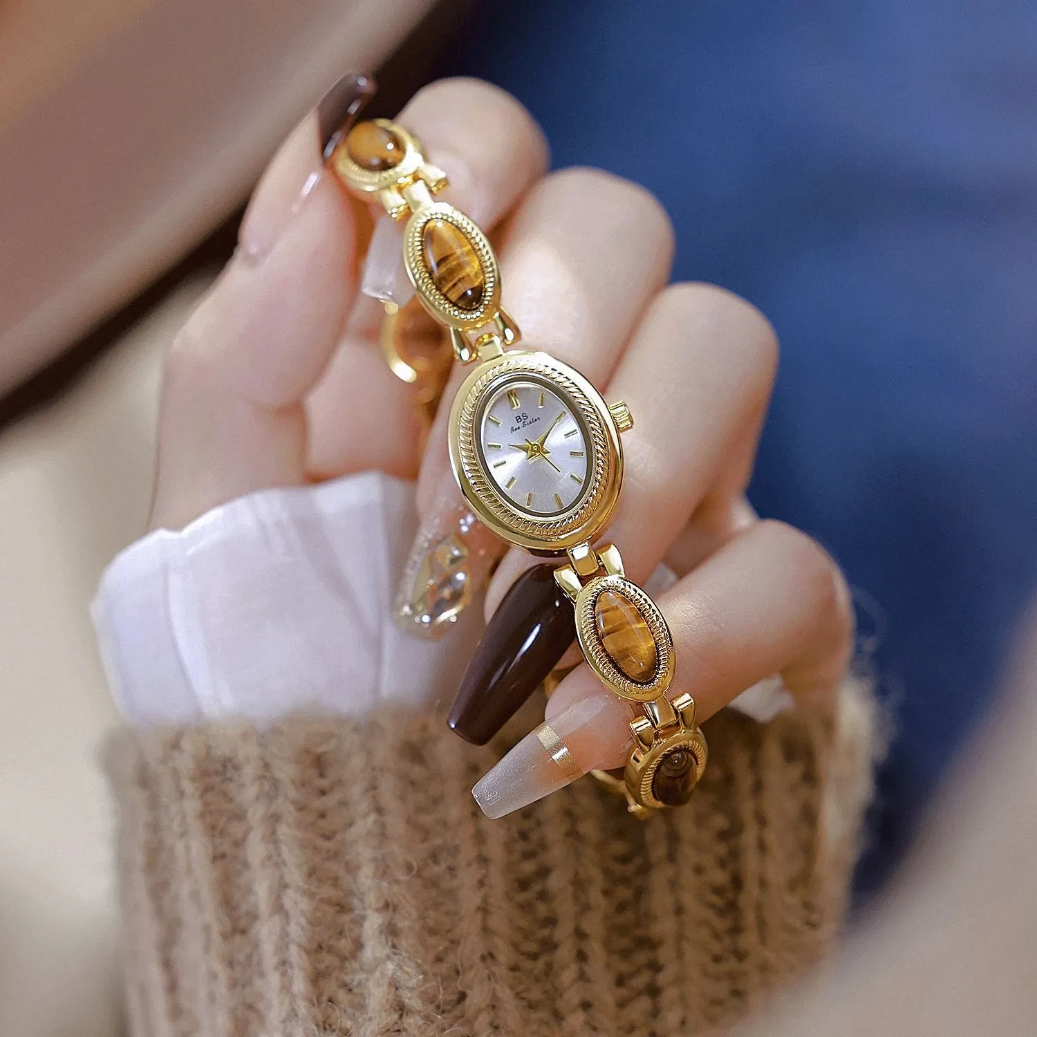 BS Gold Retro Rich Tigereye Chain Watch