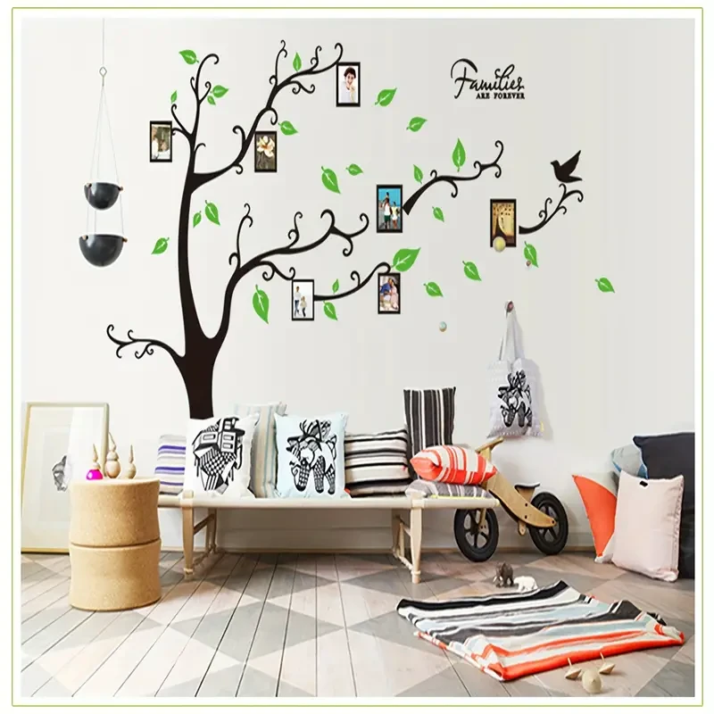 DIY 3D Tree Wall Decal with Photo Frames - Pastel Green Family Mural