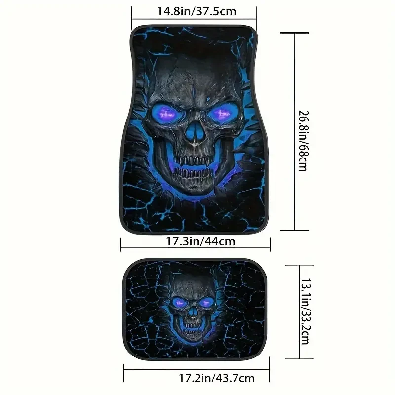 Skull Design Car Floor Mat Set - Non-Slip & Absorbent, 4pcs