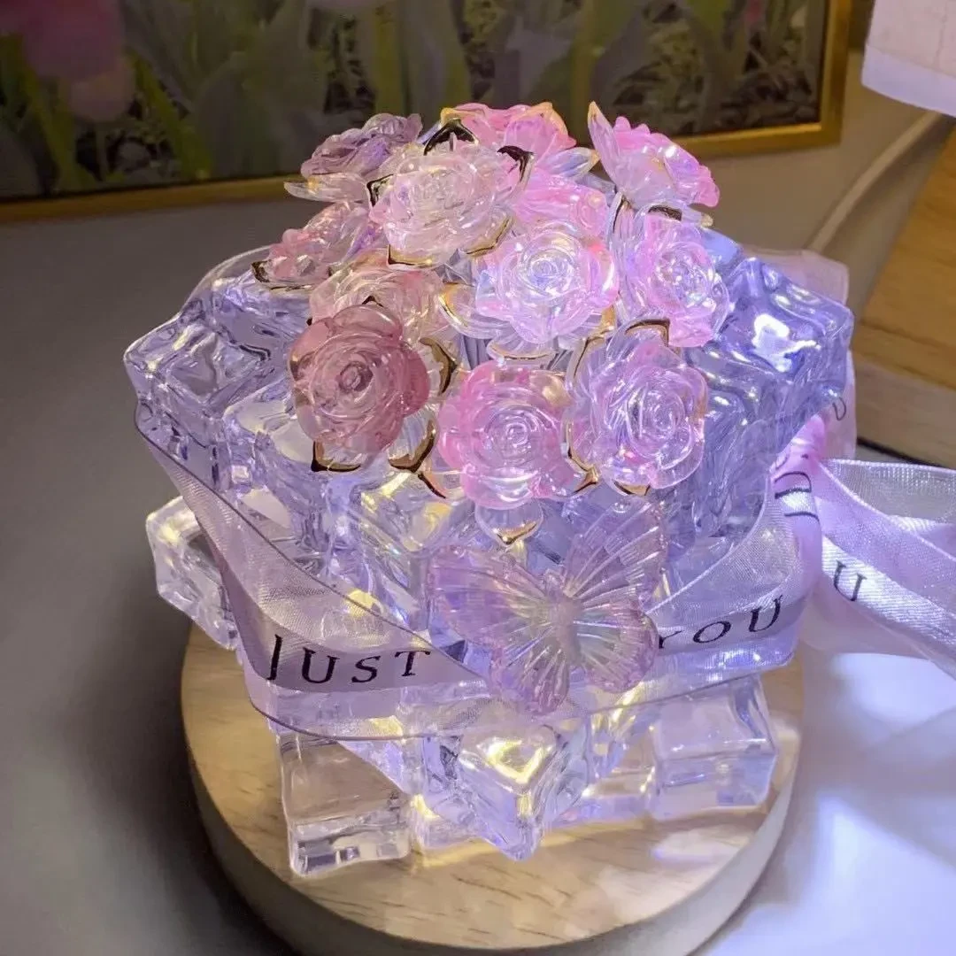 Handmade DIY Ice Cube Rose Small Night Lamp Ambience Light