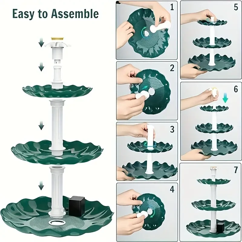 3 Tier Bird Bath with 3.5W Solar Pump - Garden Decoration and Outdoor Bird Feeder