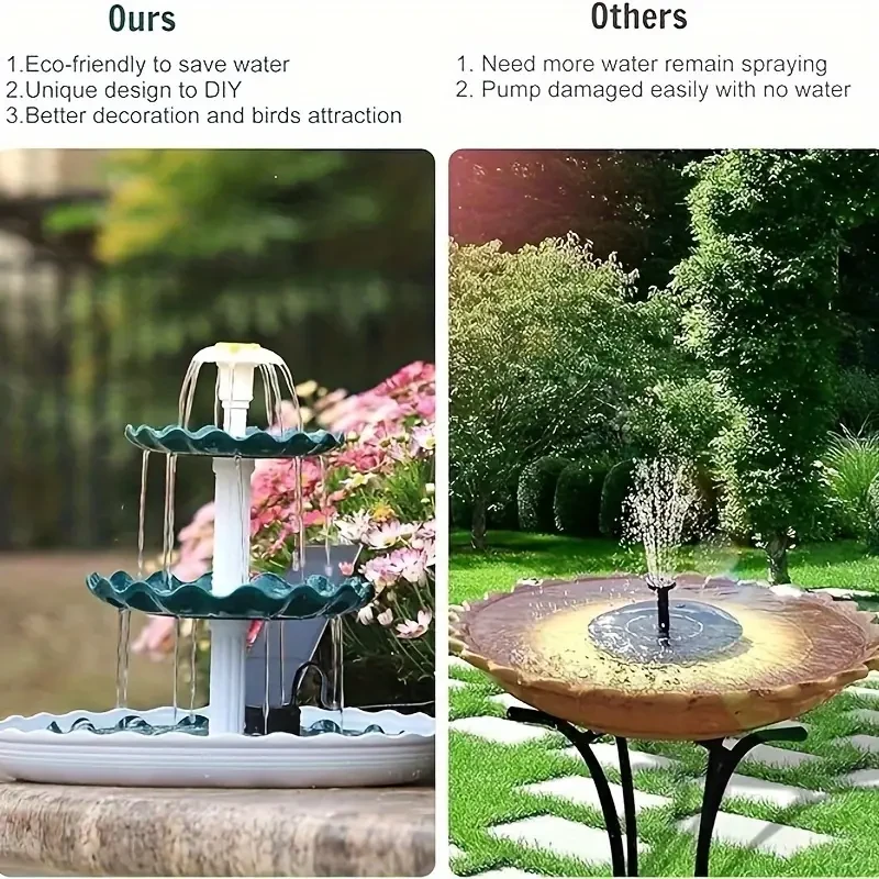 3 Tier Bird Bath with 3.5W Solar Pump - Garden Decoration and Outdoor Bird Feeder