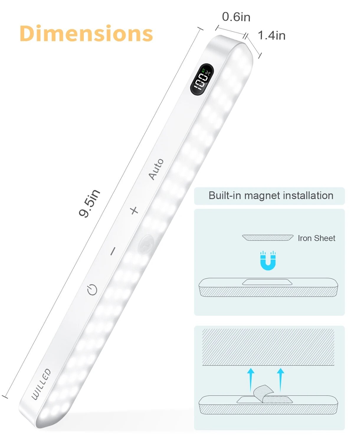 WILLED Motion Sensor Cabinet Light - 60 LED Wireless Rechargeable Touch Light Bar