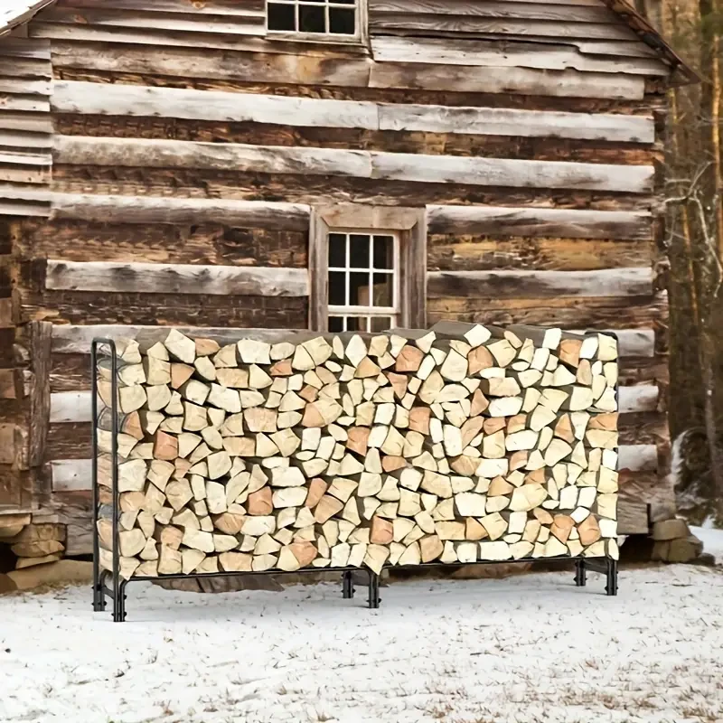 Heavy-Duty Metal Firewood Rack Wrought Iron Log Holder for Fireplace