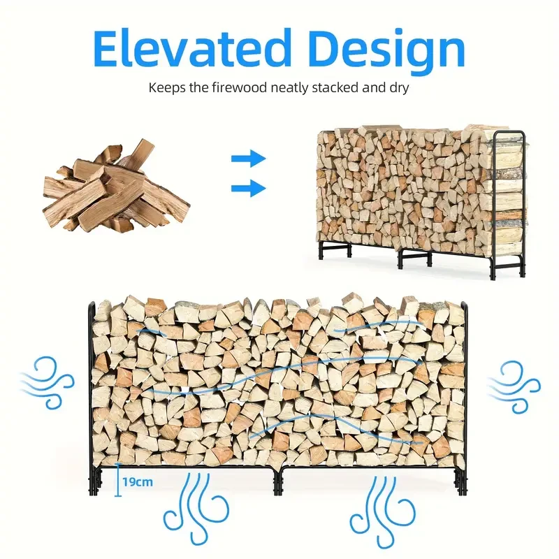 Heavy-Duty Metal Firewood Rack Wrought Iron Log Holder for Fireplace