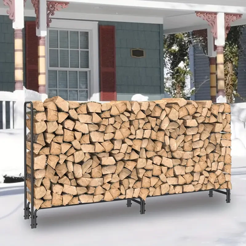 Heavy-Duty Metal Firewood Rack Wrought Iron Log Holder for Fireplace