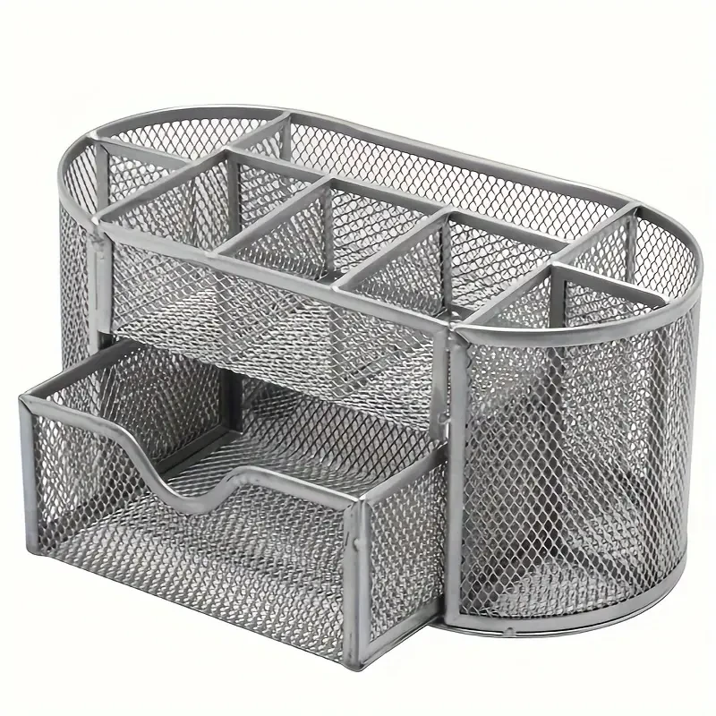 Pen Holder Mesh Desk Tidy Desktop Stationery Organizer with Drawer