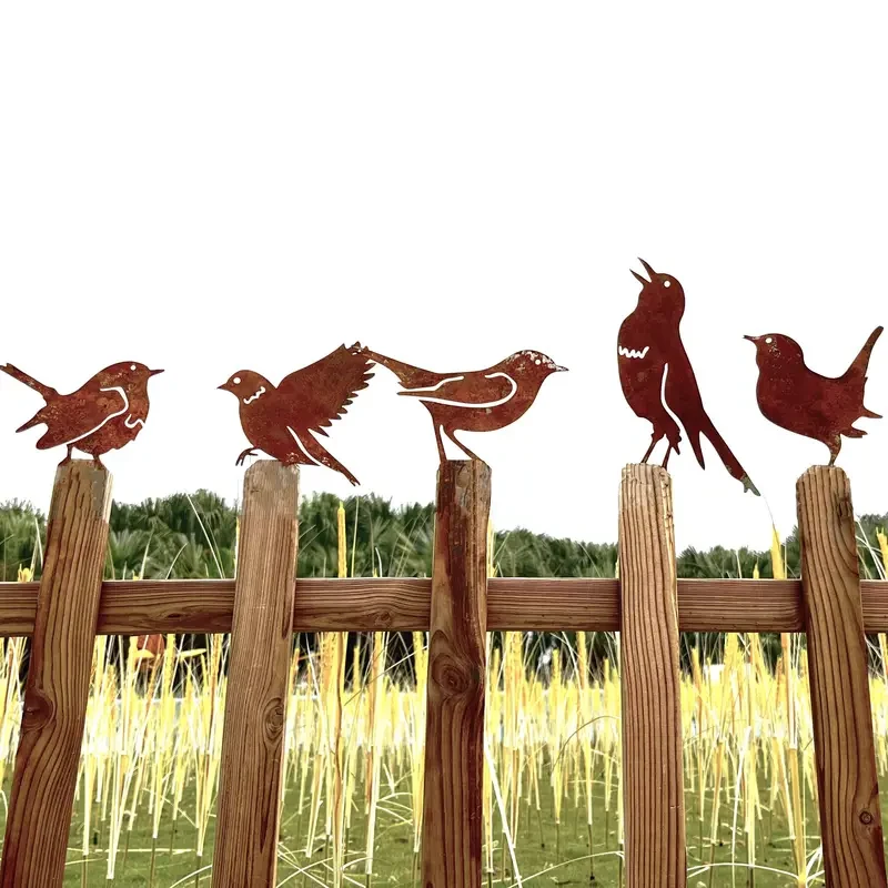 5pcs Rusty Metal Birds Set Outdoor Garden & Yard Decor