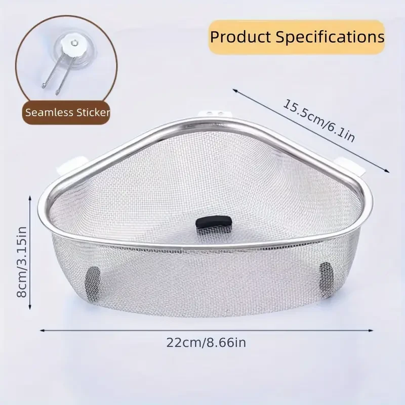 201 Stainless Steel Triangle Corner Sink Strainer Multipurpose Kitchen Mesh Basket
