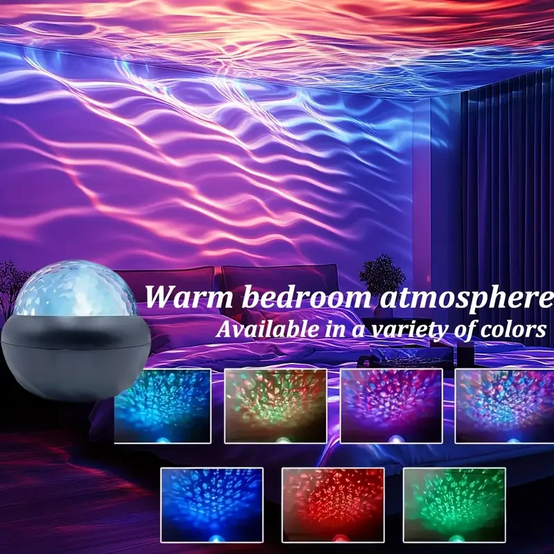 Black LED Water Ripple Projector Multi-Color USB Crystal Ball Night Light
