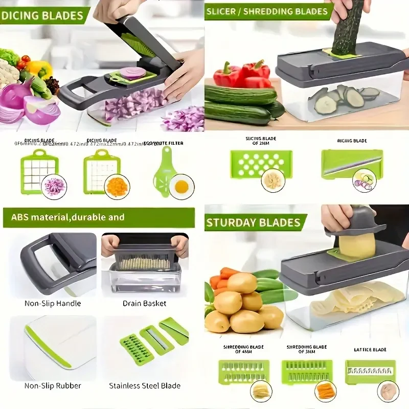 16-in-1 Multifunctional Vegetable Chopper Manual Slicer & Dicer with Container