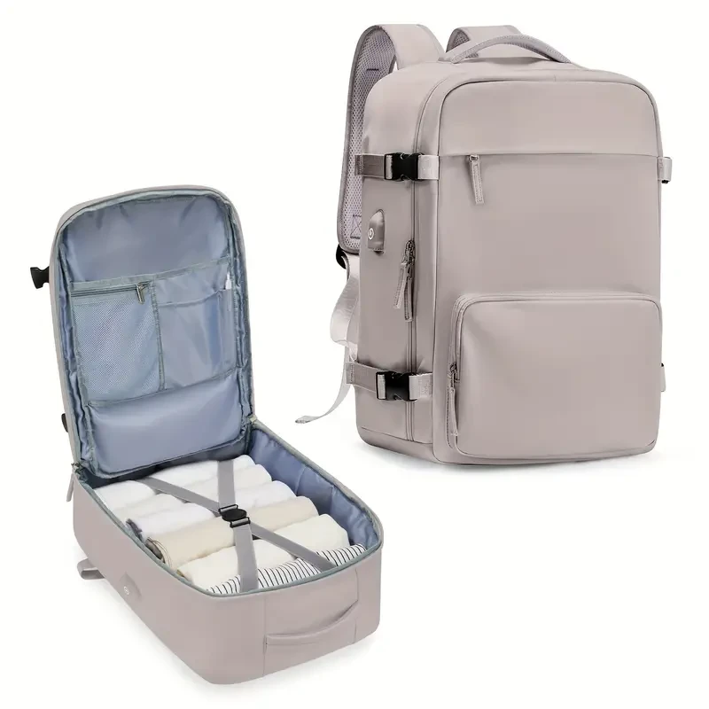 Casual Travel Portable Luggage Backpack with USB Charging Port & Trolley Strap - For Men and Women