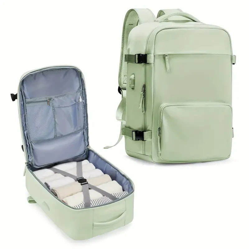 Casual Travel Portable Luggage Backpack with USB Charging Port & Trolley Strap - For Men and Women