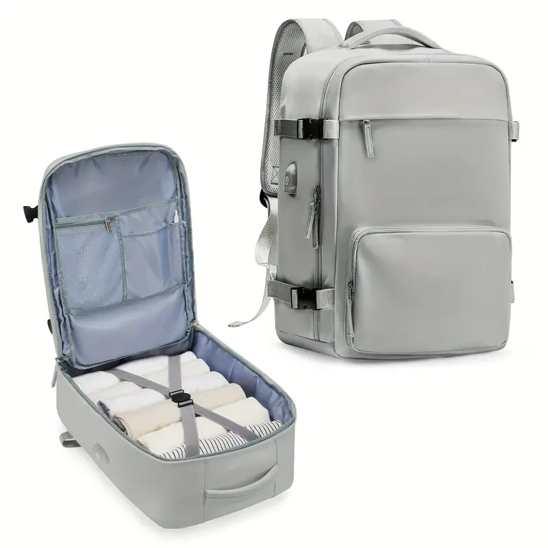 Casual Travel Portable Luggage Backpack with USB Charging Port & Trolley Strap - For Men and Women