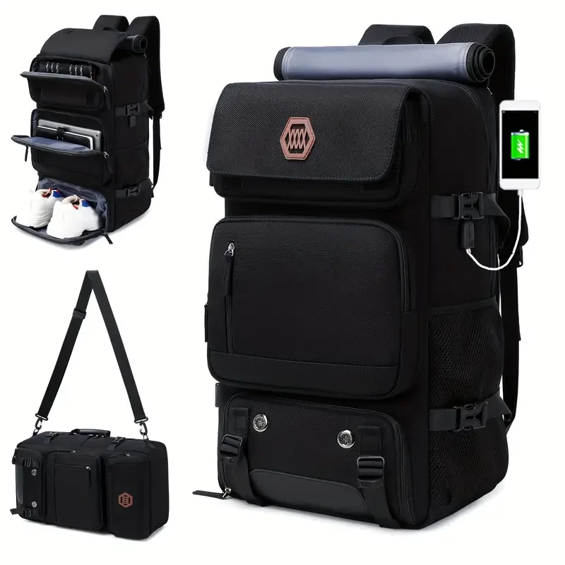 Men's Multi-Functional Trekking Backpack with Adjustable Straps and Shoe Storage - Waterproof and Durable Outdoor Knapsack