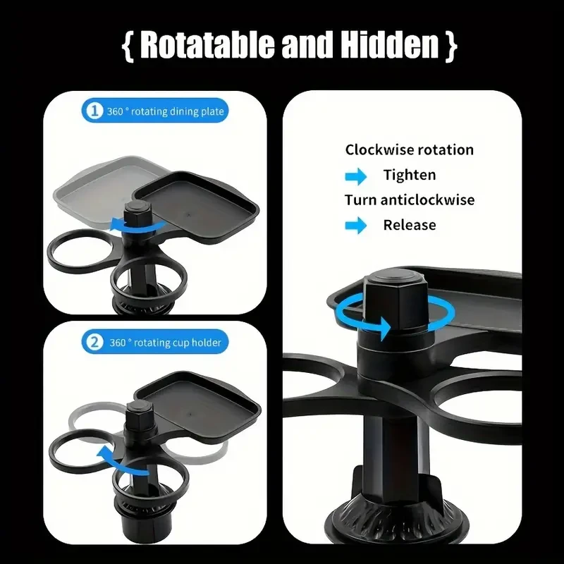 360 Rotatable Car Cup Holder Expandable Snack Tray