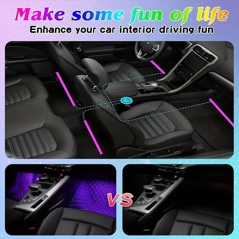 4PCS 48-LED Music Car Strip Light Kit Sound Active & Wireless Remote