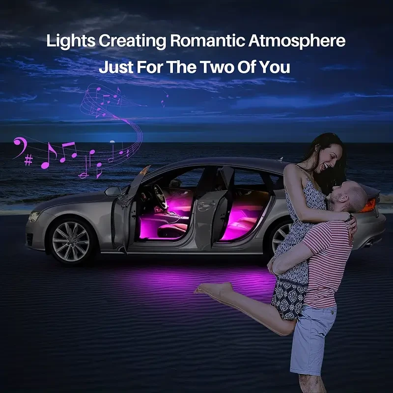 4PCS 48-LED Music Car Strip Light Kit Sound Active & Wireless Remote