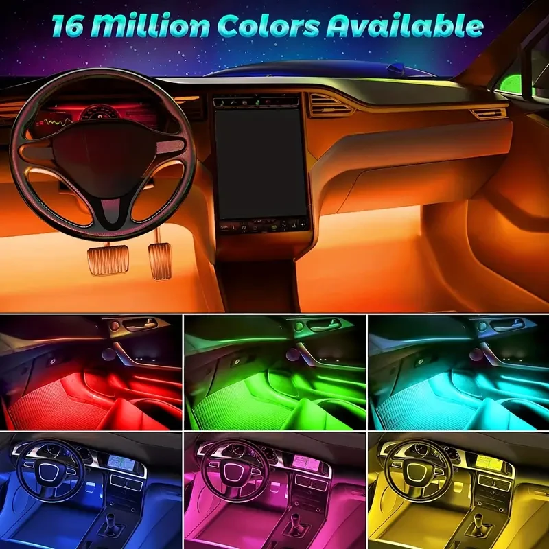 4PCS 48-LED Music Car Strip Light Kit  Sound Active & Wireless Remote