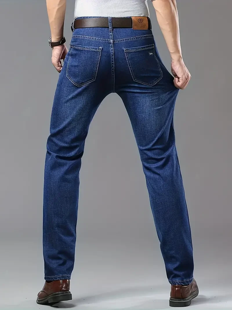 Men's Solid Thin Washed Denim Trousers - Summer Casual Jeans
