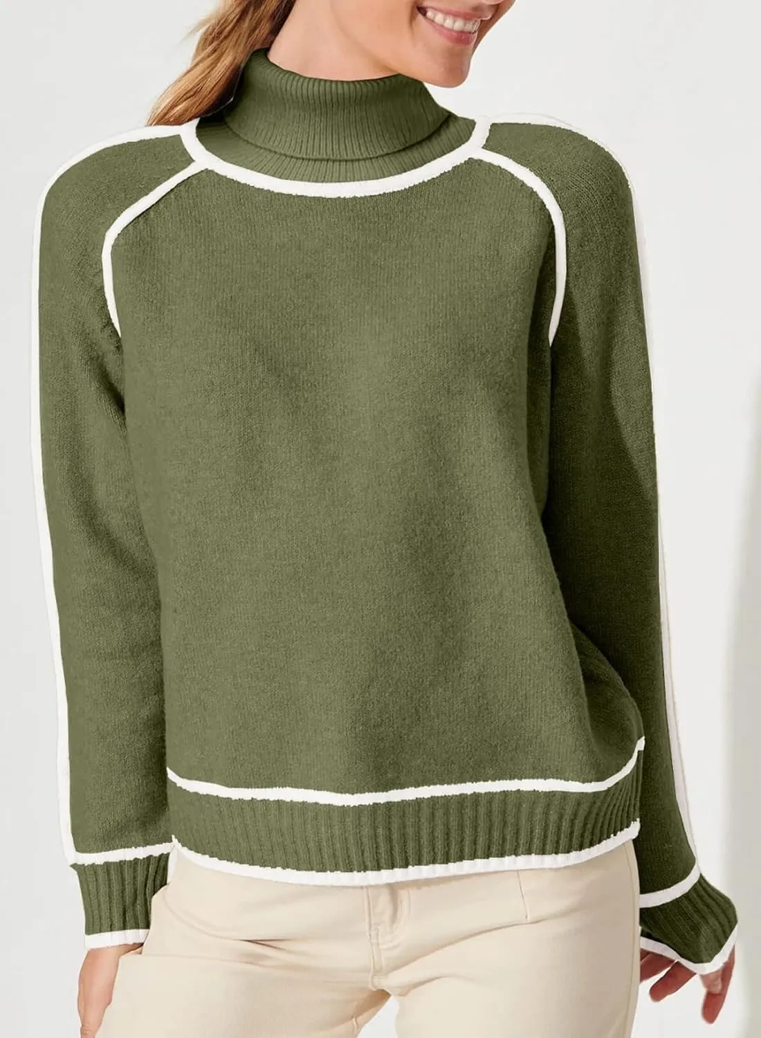 Solid Color Color Matching High-necked Casual Women's Clothing Fashion Knit Top Outerwear