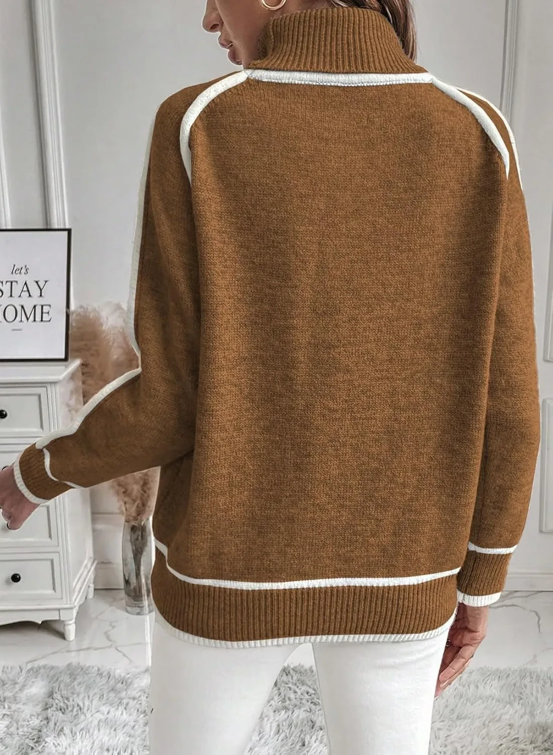 Solid Color Color Matching High-necked Casual Women's Clothing Fashion Knit Top Outerwear