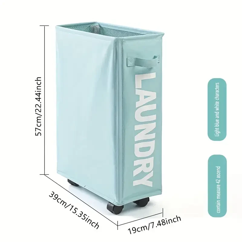 Narrow Slim Laundry Basket  Collapsible Hamper with Wheels & Handle