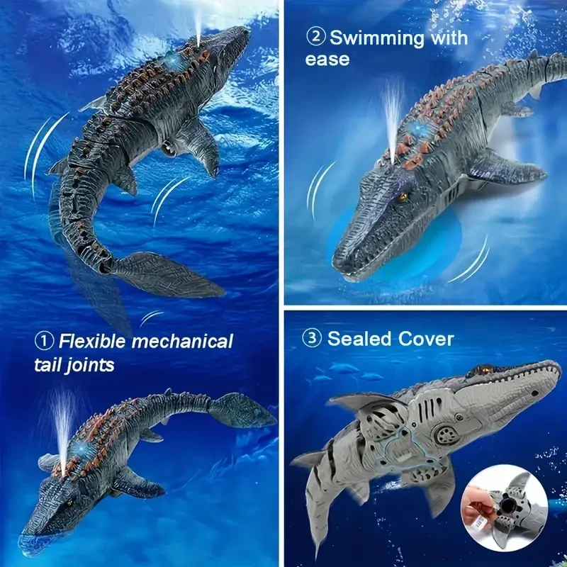 Interactive Remote-Controlled Dinosaur Toy Dual Propeller Drive with Lights & Water Spray