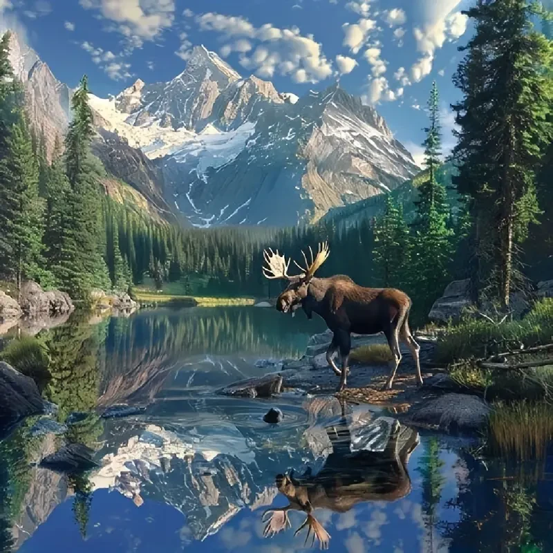 Moose in the Mountains Diamond Painting Kit