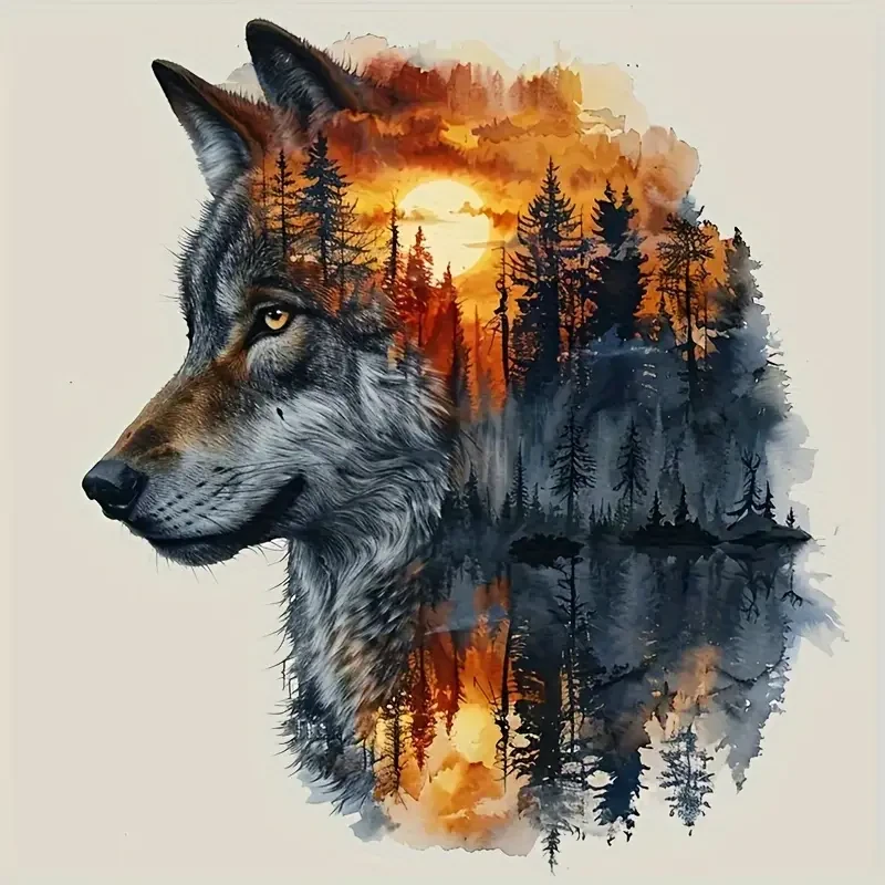 Wolf & Forest Scene Vinyl Decals with Glitter Embellishment