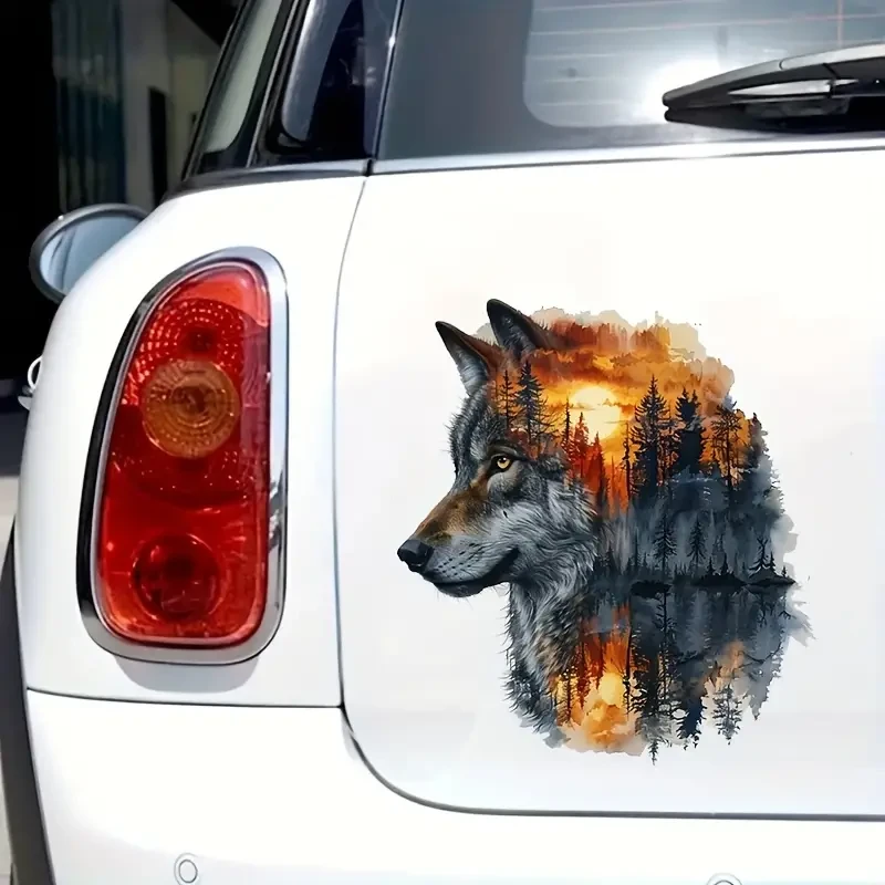Wolf & Forest Scene Vinyl Decals with Glitter Embellishment
