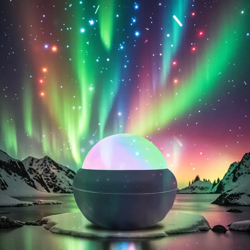 Aurora Wave LED Projector - 2-in-1 Northern Lights & Ocean Waves Night Light with Remote Control.